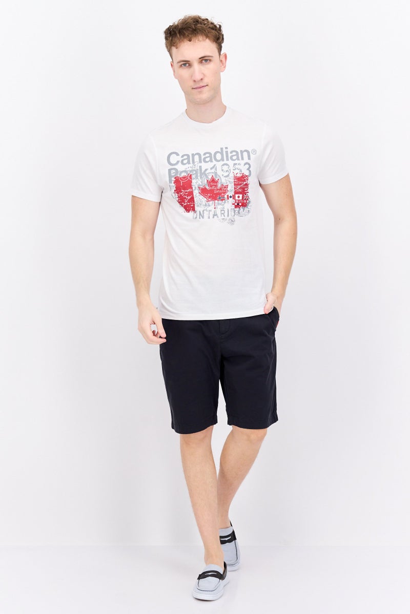 Men Crew Neck Short Sleeve Embroidered T-Shirt, White