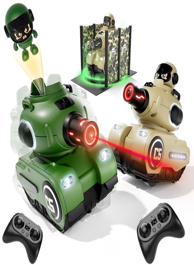 bessome 2 Pack Cute Cartoon Remote Control Battle Tanks with Laser tag|Hobby RC Cars Shoot to Ejected Out|Military Army Toys for 6 7 8 Year Old Boys Girls | Christmas Birthday Easter Gifts for 8-12 - Image 1