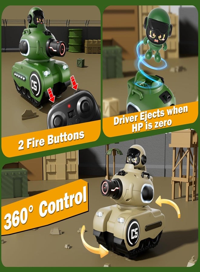 bessome 2 Pack Cute Cartoon Remote Control Battle Tanks with Laser tag|Hobby RC Cars Shoot to Ejected Out|Military Army Toys for 6 7 8 Year Old Boys Girls | Christmas Birthday Easter Gifts for 8-12 - Image 2