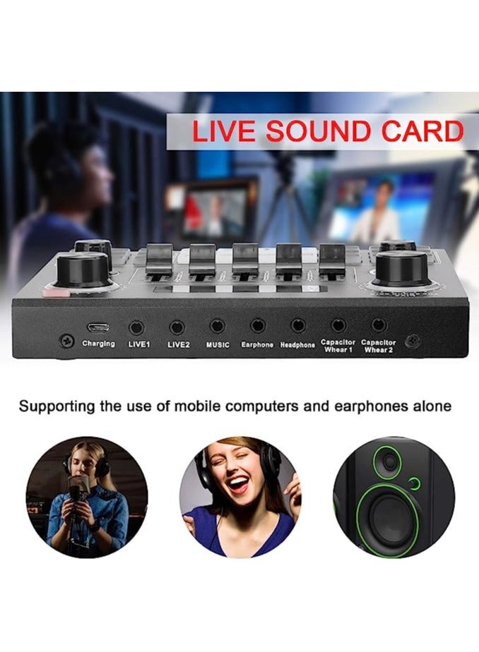 V9 Live Sound Card Bluetooth Accompaniment Audio Mixer with Sound Effects For Broadcasting Recording Network Singing on Phones Laptop - Image 3