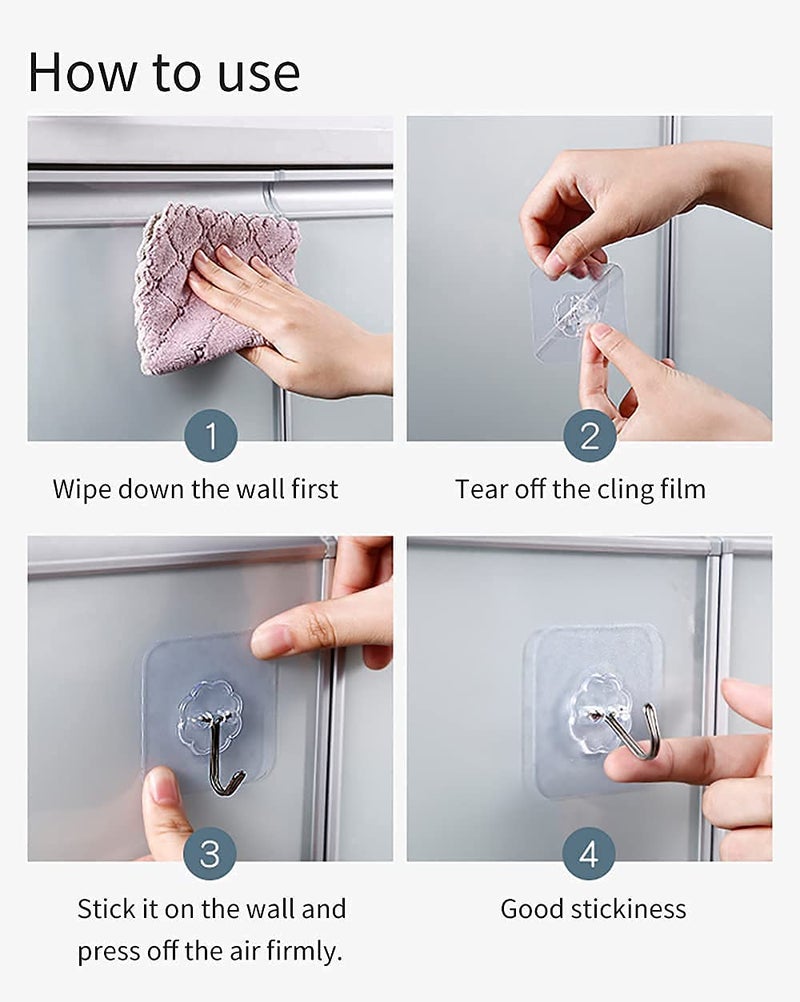Emergity Multipurpose Self Adhesive Water Proof Heavy Duty Wall Hook for Kitchen, Bathroom | Sticky Hook for Wall (Transparent) Set of (20) - Image 3