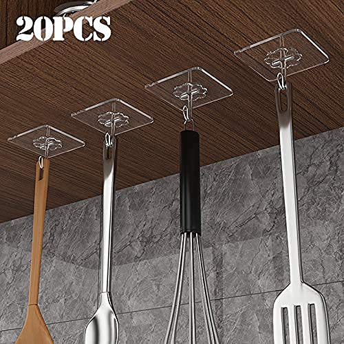 Emergity Multipurpose Self Adhesive Water Proof Heavy Duty Wall Hook for Kitchen, Bathroom | Sticky Hook for Wall (Transparent) Set of (20) - Image 2