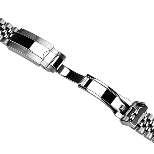 Juntan 22mm Screw-in Stainless Steel Watch Band for Men Women, 5 Beads Curved End Metal Watch Bands Strap with Oyster Buckle, No Gap Taperd Replacement Bracelet Silver - Image 3