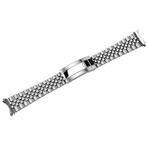 Juntan 22mm Screw-in Stainless Steel Watch Band for Men Women, 5 Beads Curved End Metal Watch Bands Strap with Oyster Buckle, No Gap Taperd Replacement Bracelet Silver - Image 2