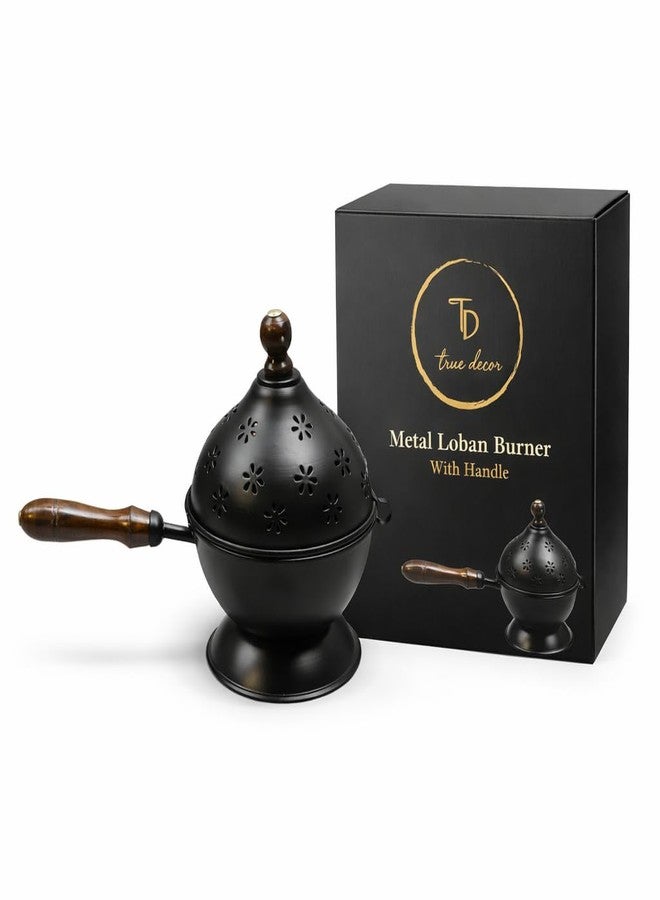 True Decor Metal Loban Dani & Dhup Dani لبوجا - حامل سامبراني مع مقبض - موقد دوني التقليدي، اللبان وموقد البخور للمنزل