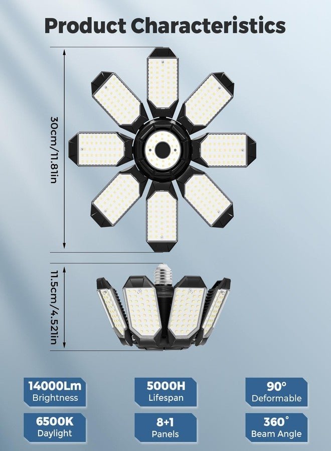 Adiding LED Garage Ceiling Lights 2 Pack w/ 8+1 Adjustable Panel, Super Bright 28000LM Deformable Basement Light Bulb Fixture Screw in E26 Socket Base for Indoor Workshop Attic Gym Bay Laundry Utility - Image 2