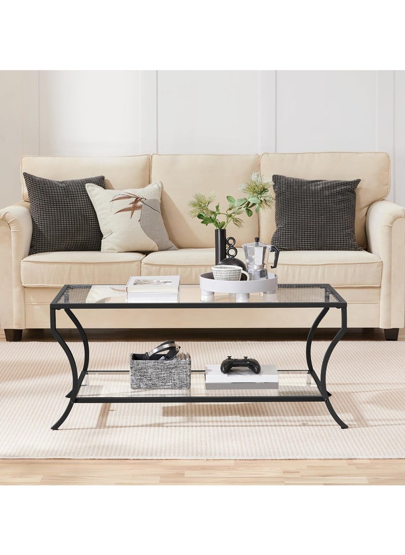 LINGWEI Coffee Table Stylish & Versatile Centerpiece for Home & Office Black Metal Frame With Clear Tempered Glass Top and Lower Storage Shelf for Living room Center Table  - Image 3