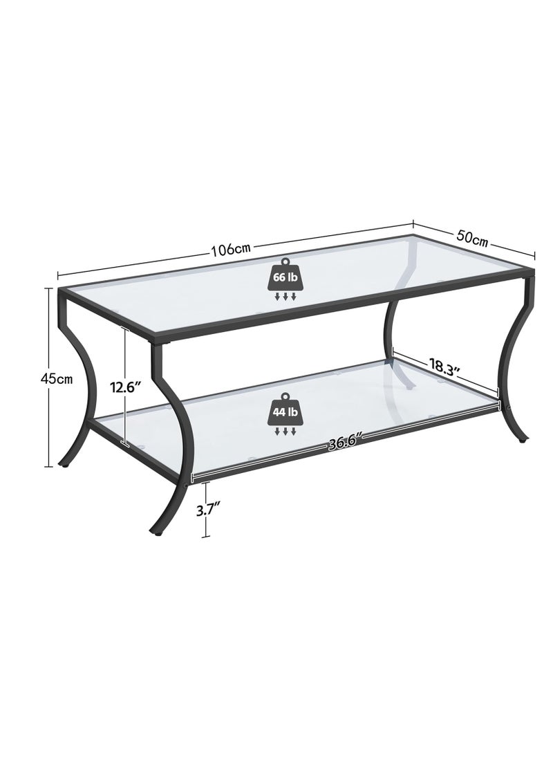LINGWEI Coffee Table Stylish & Versatile Centerpiece for Home & Office Black Metal Frame With Clear Tempered Glass Top and Lower Storage Shelf for Living room Center Table  - Image 4