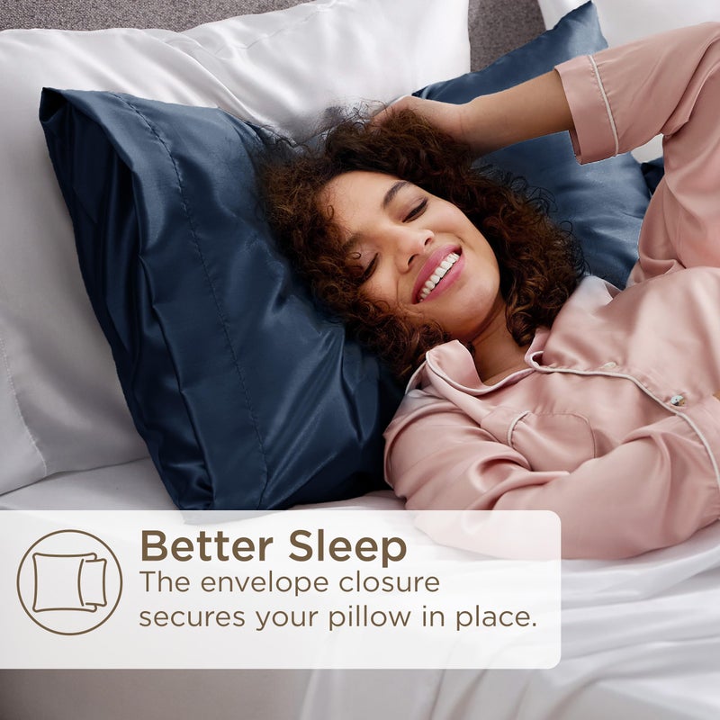 Bedsure King Size Satin Pillowcase Set of 2 - Blue Silky Pillow Cases for Hair and Skin with Envelope Closure, Similar to Silk Pillow Cases, Gifts for Women Men, 20x36 Inches, 2pcs - Image 5