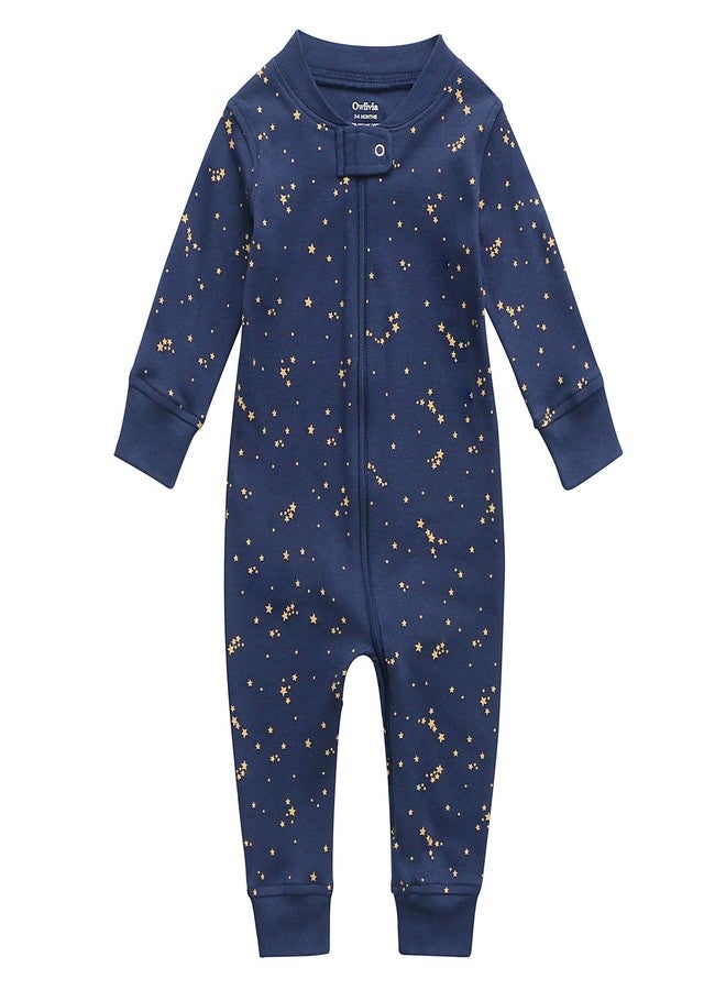 Owlivia Organic Cotton Baby Boy Girl Zip up Sleep N Play, Footless, Long Sleeve(0-3 Months, Starry Sky) - Image 1