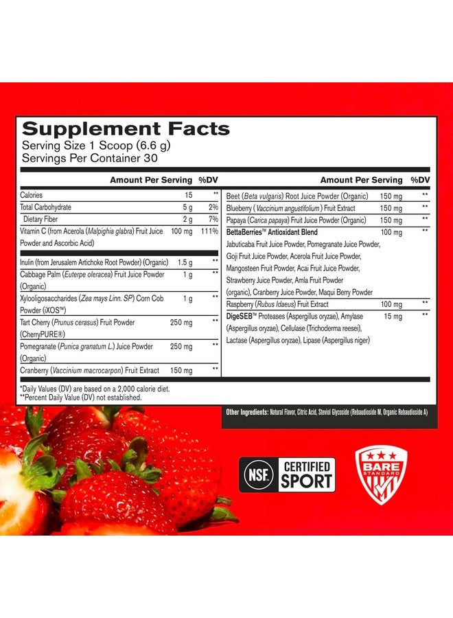 BARE PERFORMANCE NUTRITION, BPN Strong Reds Superfood Powder, Digestive Enzymes, Antioxidants, Improved Natural Energy, 30 Servings, Strawberry - Image 2