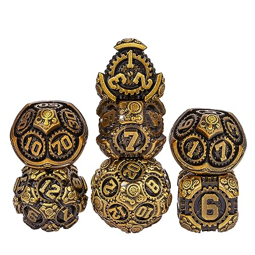 IUSTIDIE Metal Dice Set DD 7Die DND Dice Metal Gear Dice with Gift Bag for Role Playing GamesAntique Gold - Image 1