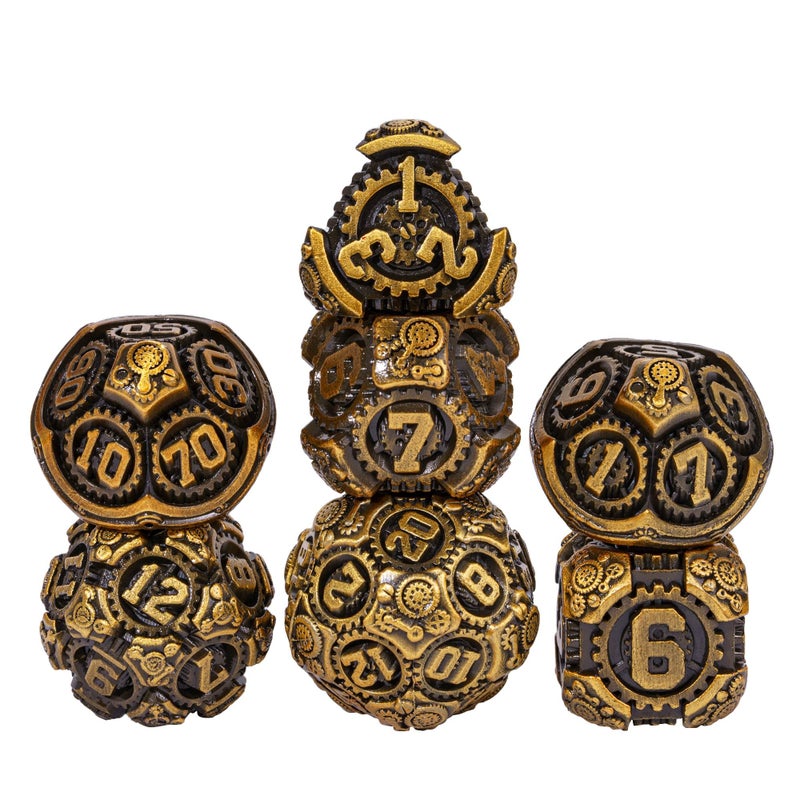 IUSTIDIE Metal Dice Set DD 7Die DND Dice Metal Gear Dice with Gift Bag for Role Playing GamesAntique Gold - Image 3