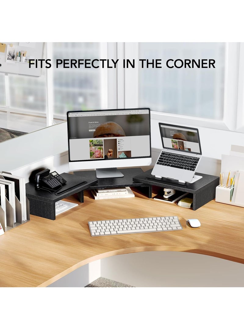 FlashHawk Dual Monitor Stand Riser with 3 Shelves, Adjustable Length & Angle, Extra Long Multifunctional Desk Organizer for 2 Monitors up to 24", Laptop, PC, TV, PS5, Ergonomic Office Desktop Storage Solution - Black  - Image 2