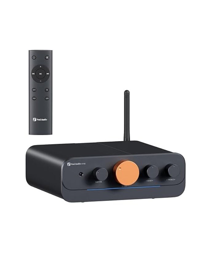 Fosi Audio HT4S Bluetooth Amplifier for Outdoor Speakers, Bass Shaker Sim 4-Channel Power Amp for Racing Cockpit 4.1/5.0 Ch Stereo Home Audio Receiver with AUX/Optical Input Remote Control - Image 1