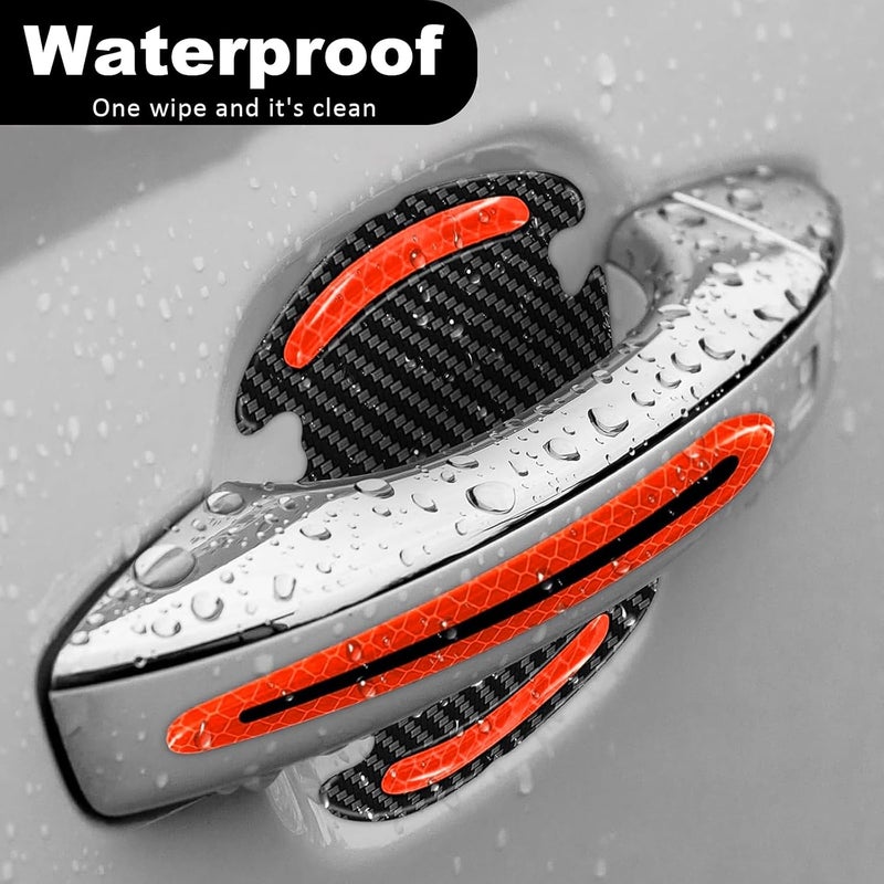 vvag 8Pcs Car Door Handle Protector Reflective Sticker, Universal Car Door Handle Scratch Protector 3D Carbon Fiber Self-Adhesive Door Handle Bowl Sticker for Most Car (Red) - Image 4
