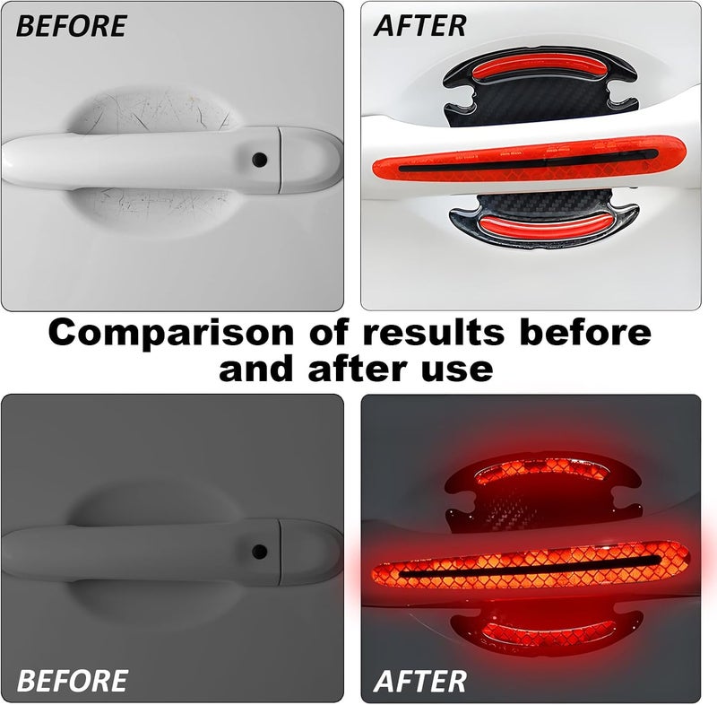 vvag 8Pcs Car Door Handle Protector Reflective Sticker, Universal Car Door Handle Scratch Protector 3D Carbon Fiber Self-Adhesive Door Handle Bowl Sticker for Most Car (Red) - Image 3