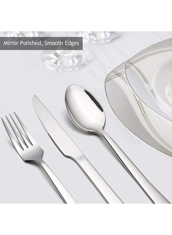 إي-فار طقم أدوات مائدة من إي-فار، 60 قطعة، طقم أدوات مائدة من الفولاذ المقاوم للصدأ، مناسب لـ 12 شخصًا، طقم أدوات مائدة للمطاعم والحفلات المنزلية، شوك/ملاعق/سكاكين عشاء، حافة مربعة ومرآة مصقولة، آمنة للاستخدام في غسالة الأطباق - Image 3