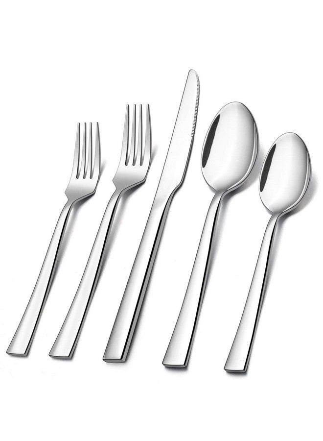 إي-فار طقم أدوات مائدة من إي-فار، 60 قطعة، طقم أدوات مائدة من الفولاذ المقاوم للصدأ، مناسب لـ 12 شخصًا، طقم أدوات مائدة للمطاعم والحفلات المنزلية، شوك/ملاعق/سكاكين عشاء، حافة مربعة ومرآة مصقولة، آمنة للاستخدام في غسالة الأطباق - Image 1