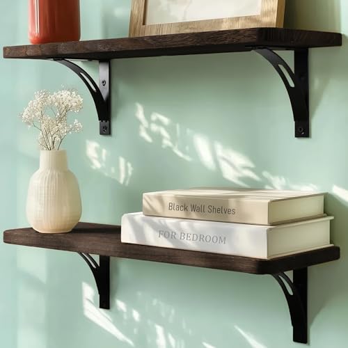 Willowy Reinforced Steel Bracket Brown Shelves for Wall Easy to Install Template and Video Included Wall Mounted Rustic Wood Shelves for Bathroom Wall Shelves for Living Room - Image 1