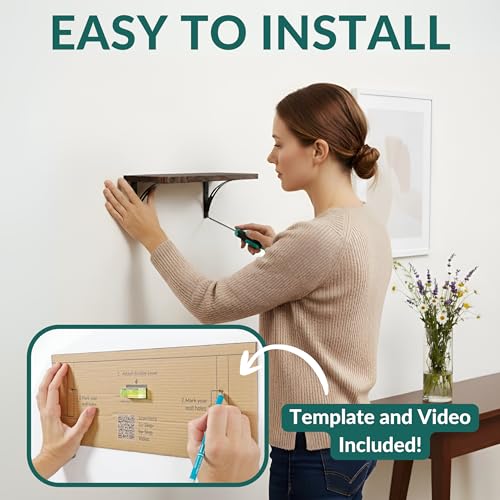 Willowy Reinforced Steel Bracket Brown Shelves for Wall Easy to Install Template and Video Included Wall Mounted Rustic Wood Shelves for Bathroom Wall Shelves for Living Room - Image 3