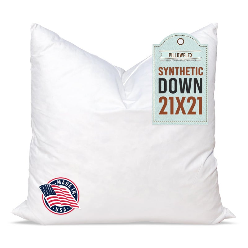 Pillowflex Synthetic Down Pillow Insert 21x21 Down Alternative Ultra Soft Large Square Throw Pillow Couch Sham Bed Sleeping 1 Decorative Accent Form