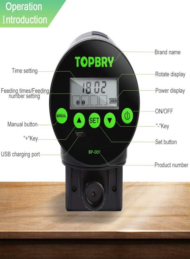 TOPBRY Automatic Fish Feeders - Digital Auto Aquarium Feeder with USB Rechargeable Timer and Fish Food Dispenser - Image 2