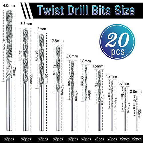 Honoson 20 Pieces Diamond Drill Bits Set for Stone Twist Tip Drill Bit Heavy Duty Micro Set for Glass Tile Jewelry 0. 8 mm 1. 0 mm 1. 2 mm 1. 5 mm 1. 8 mm 2. 0 mm 2. 5 mm 3. 0 mm 3. 5 mm 4. 0 mm - Image 2