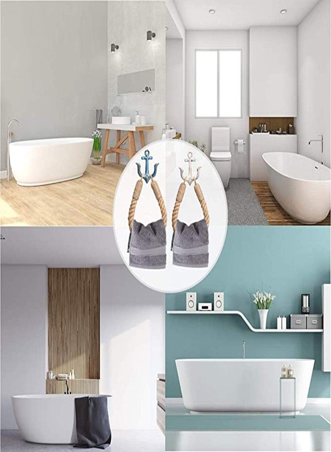 Amerla 2 Pcs Nautical Rope Toilet Paper Holder Wall-Mounted Towel Ring Nautical Toilet Paper Holder with Metal Hooks Coastal Towel Rack Natural Antique Rope （Blue+Blue） - Image 5