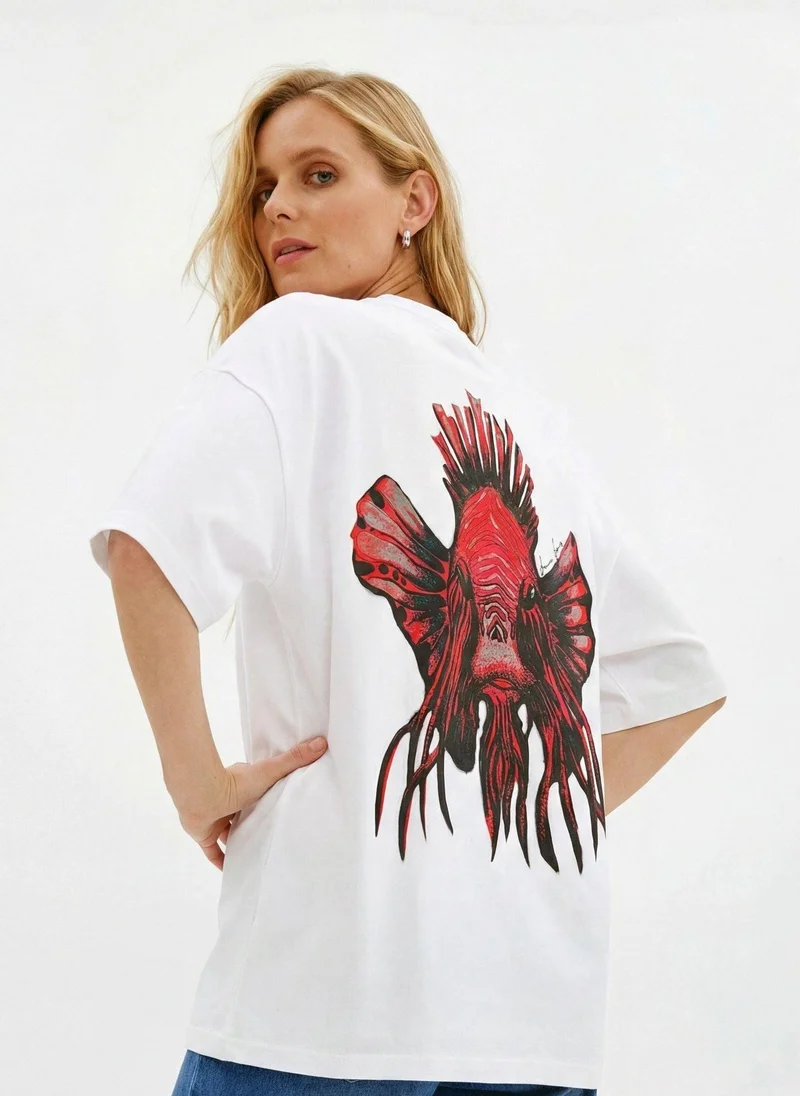 JANARA JONES Unisex Off White Oversized Uncle Choi Print Cotton T-shirt