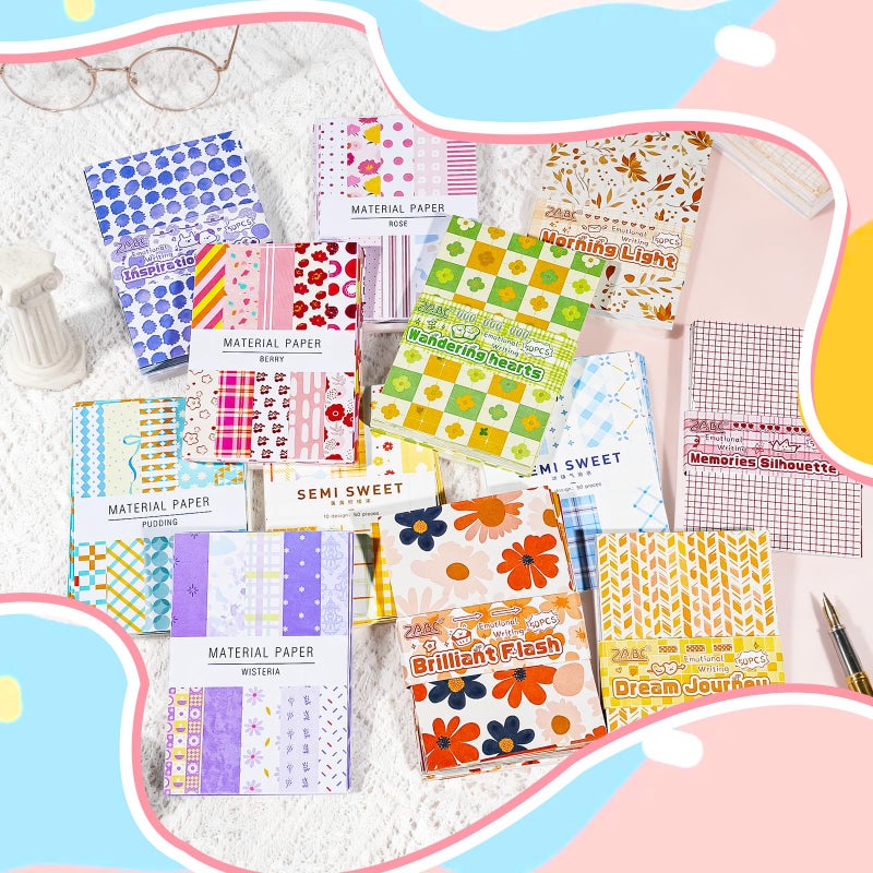X Hot Popcorn 600 Sheets Vintage Scrapbook Paper Set Aesthetic Paper Supplies Diy Decorative Supplies for Writing Drawing Embellishment Scrapbooking Travel Journal 3.35x2.17 Inch - Image 3