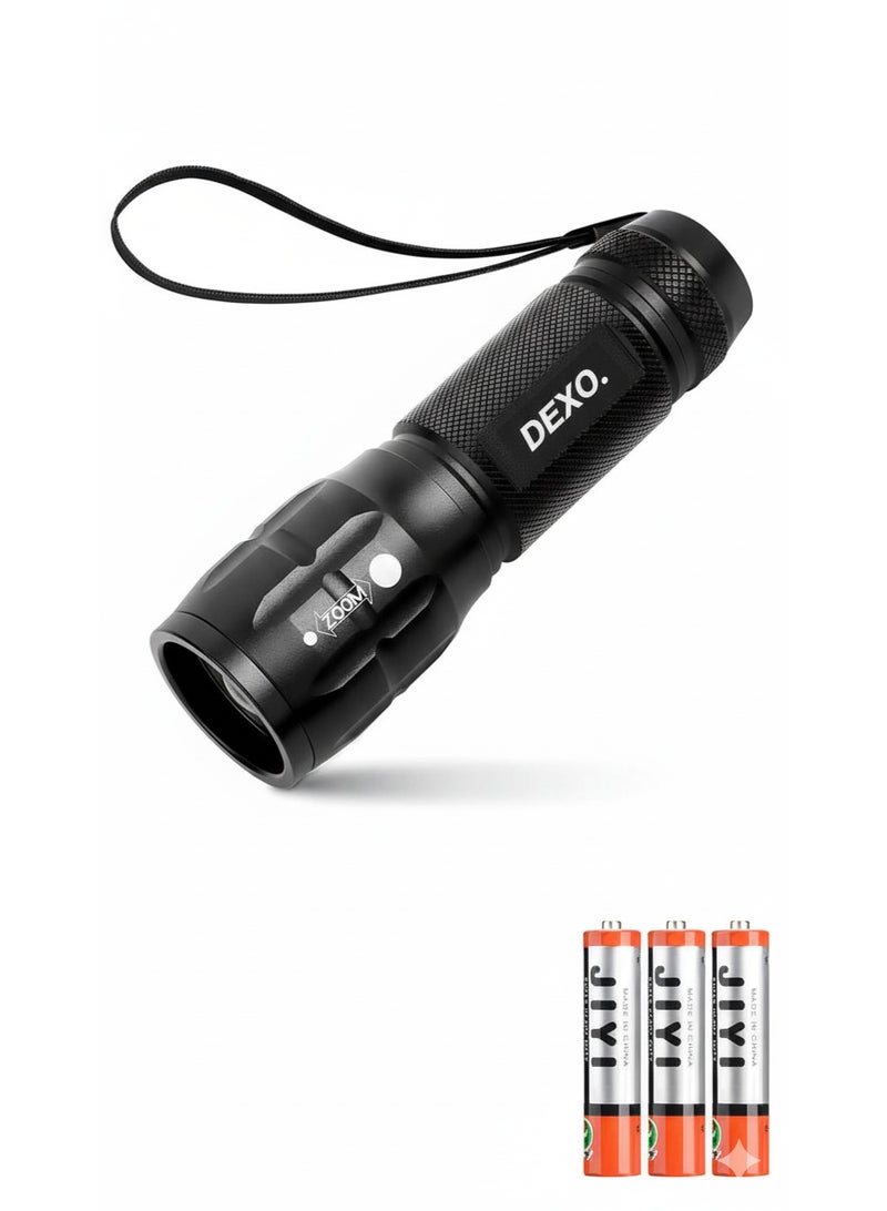 DEXO Super Bright Telescoping LED Flashlight – 1000 Lumens, Rugged Aluminum, AAA Powered, Pocket Torch for Camping & Emergencies, Waterproof, Ultra Compact Outdoor Light, Hiking, Home, Travel - Image 1