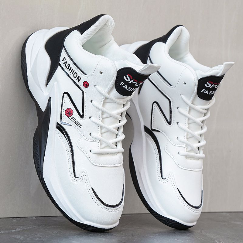 Mens breathable lightweight mesh shoes trendy soft bottom sneaker fashion casual shoes trendy mens cross-border basketball shoes F19 black leather [basketball shoes]