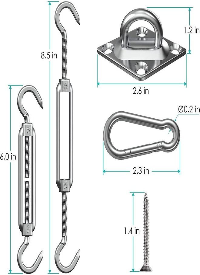 SYOSI - Shade Sail Hardware Kit 24pcs, 304 Stainless Steel Sunshades Canopy Installation Kit for Install Rectangle & Triangle Shade Sails Deck Garden Lawn Patio Outdoor Metal Sail Shade Hardware (6' ) - Image 1
