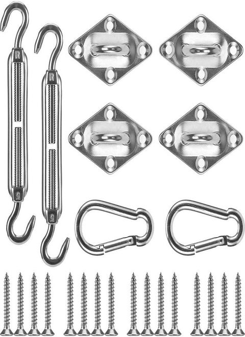 Shade Sail Hardware Kit 24pcs, 304 Stainless Steel Sunshades Canopy Installation Kit for Install Rectangle & Triangle Shade Sails Deck Garden Lawn Patio Outdoor Metal Sail Shade Hardware (6' )