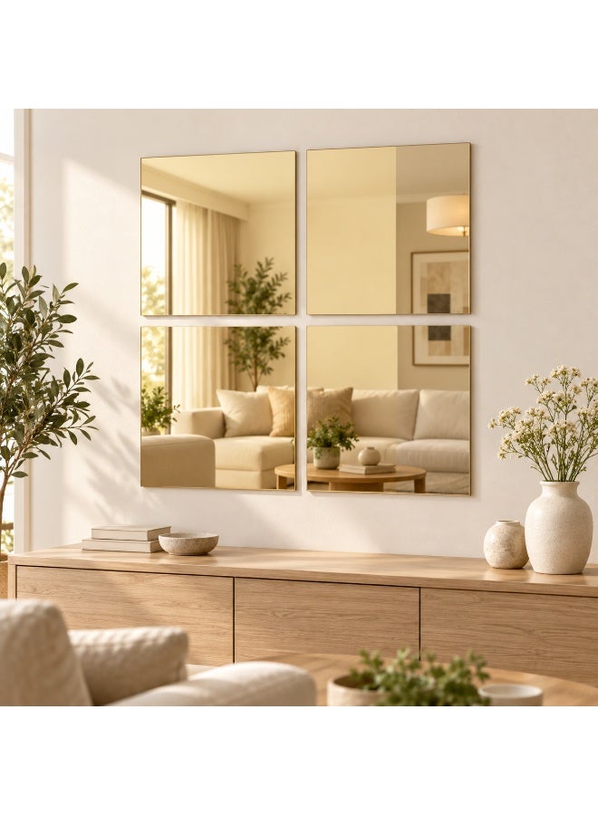 Lamset Gamal 4-Piece Reflective Acrylic Wall Mirror Set, Gold, 30 x 20 cm Each, Self-Adhesive Modern Home Decor - Image 3