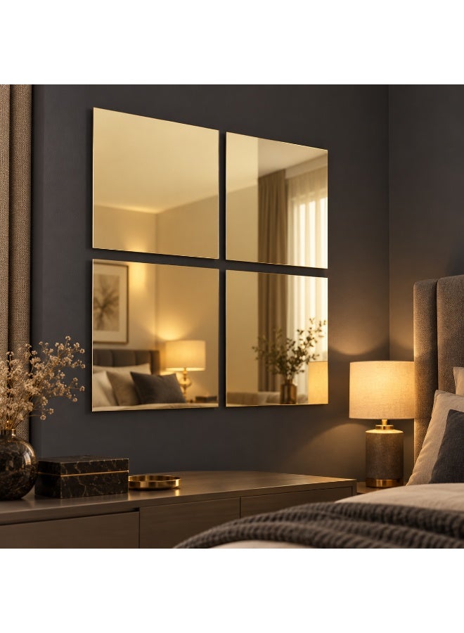 Lamset Gamal 4-Piece Reflective Acrylic Wall Mirror Set, Gold, 30 x 20 cm Each, Self-Adhesive Modern Home Decor - Image 4
