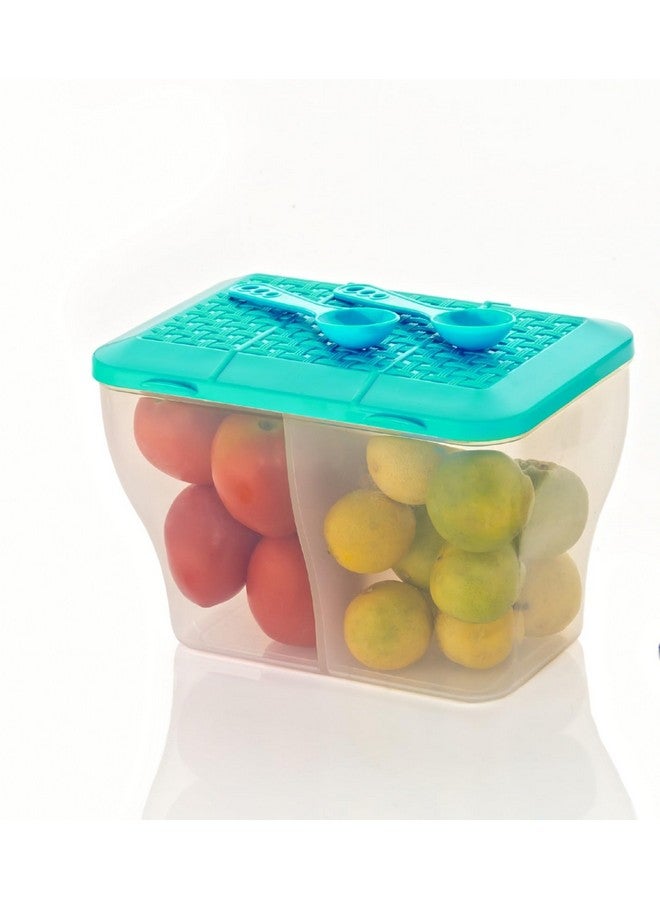 HAPPI Multipurpose Plastic 2 in 1 Masala Box for Kitchen, Spice Boxes for Kitchen, Transparent 2 Compartment Storage Containers Airtight Grocery, Dry Fruits Box 2000 Ml with 2 Spoons(Green) - Image 5