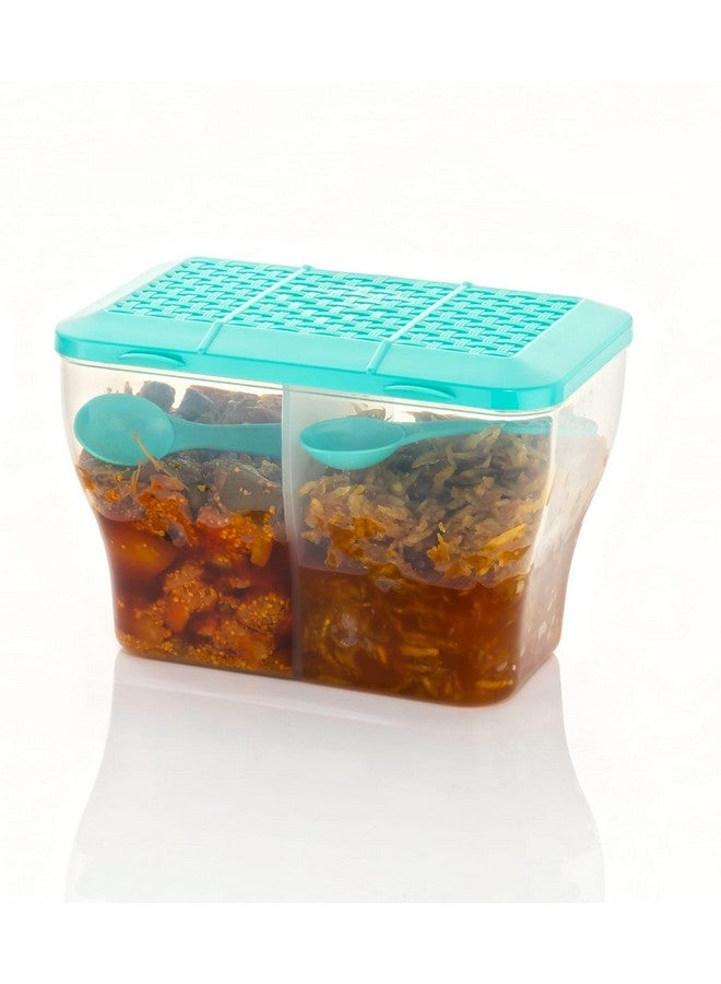 HAPPI Multipurpose Plastic 2 in 1 Masala Box for Kitchen, Spice Boxes for Kitchen, Transparent 2 Compartment Storage Containers Airtight Grocery, Dry Fruits Box 2000 Ml with 2 Spoons(Green) - Image 4