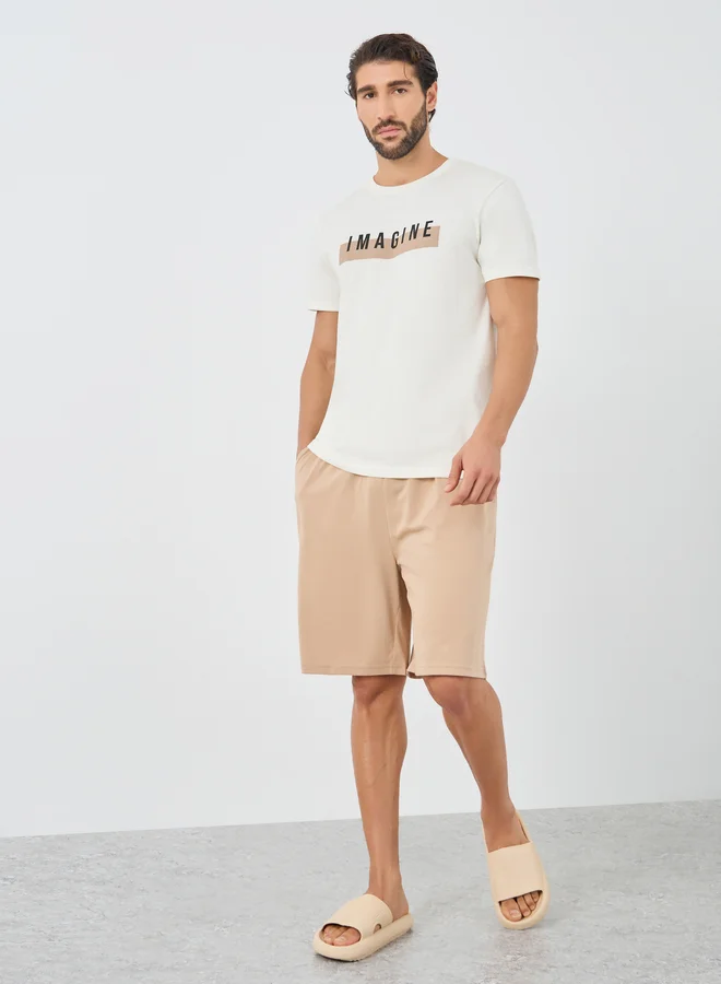 Styli Styli Slogan Print T-Shirt and Shorts Pyjama Set