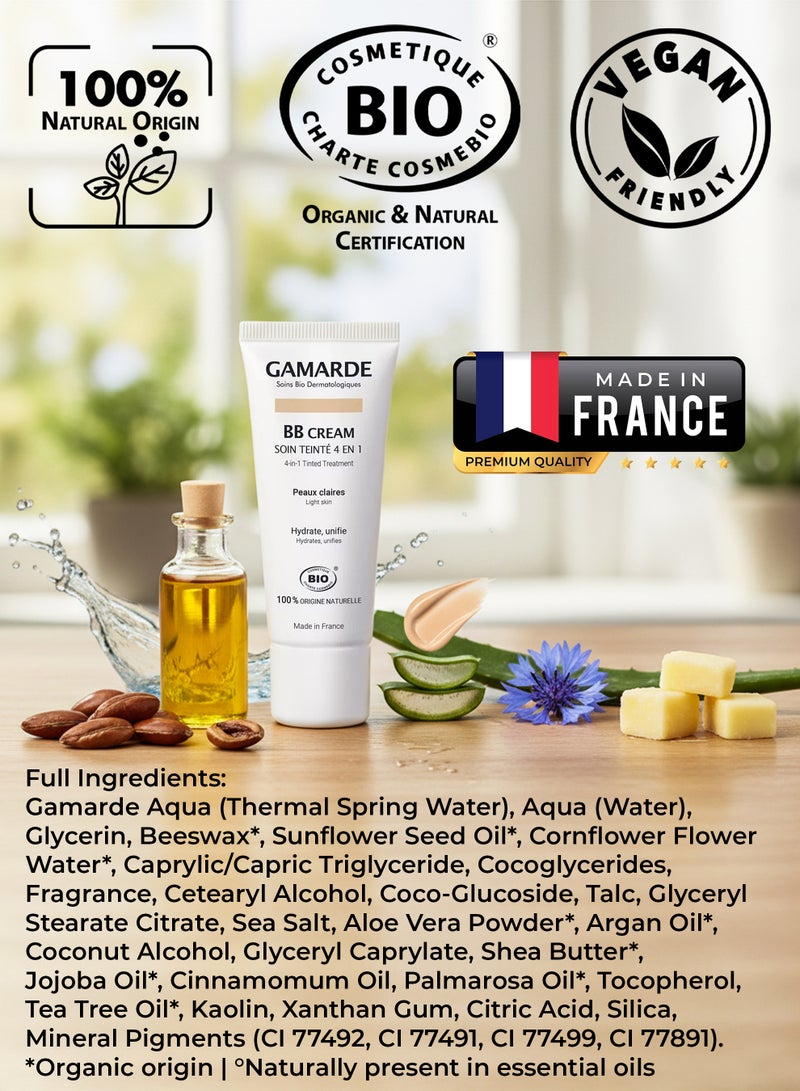 gamarde Professional BB Cream for Light Skin 40ml Certified Organic Natural Tinted Moisturizer & Face Corrector 4-in-1 Hydrating, Brightening, Soothing & SPF15 Sun Protecting Formula Lightweight Non-Greasy with Argan Oil, Shea Butter, White Clay & Thermal Spring Water Organic Makeup Base for Fair, Pale, Sensitive, Dry, Normal & Combination Skin Natural Radiant Semi-Matte Finish French Luxury Best Organic Skincare for Daily Use - Image 5