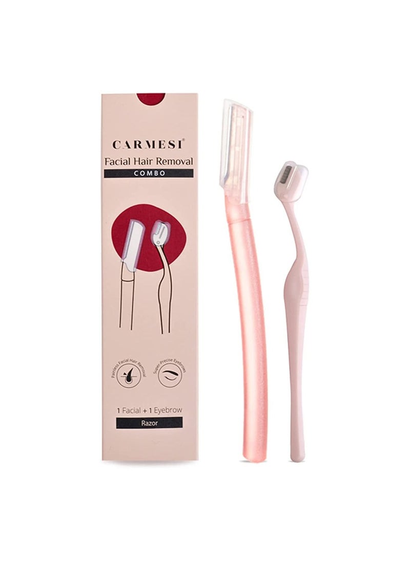 CARMESI Carmesi Natural Facial Hair Removal Combo | Pack of 1 Facial Razor & 1 Eyebrow Razor | Instant & Painless Hair Removal | Eyebrows Upper Lip   Sideburn  - Image 1