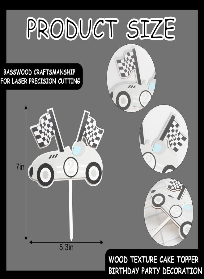 BOOMPA Two Fast Wooden Baby Second Birthday Cake Topper，Race Car Birthday Cake Topper，Boys 2nd Birthday Racing Theme Cake Topper，Two Fast Race Car Cake Decorations，Anniversary Wooden Cake Topper - Image 2