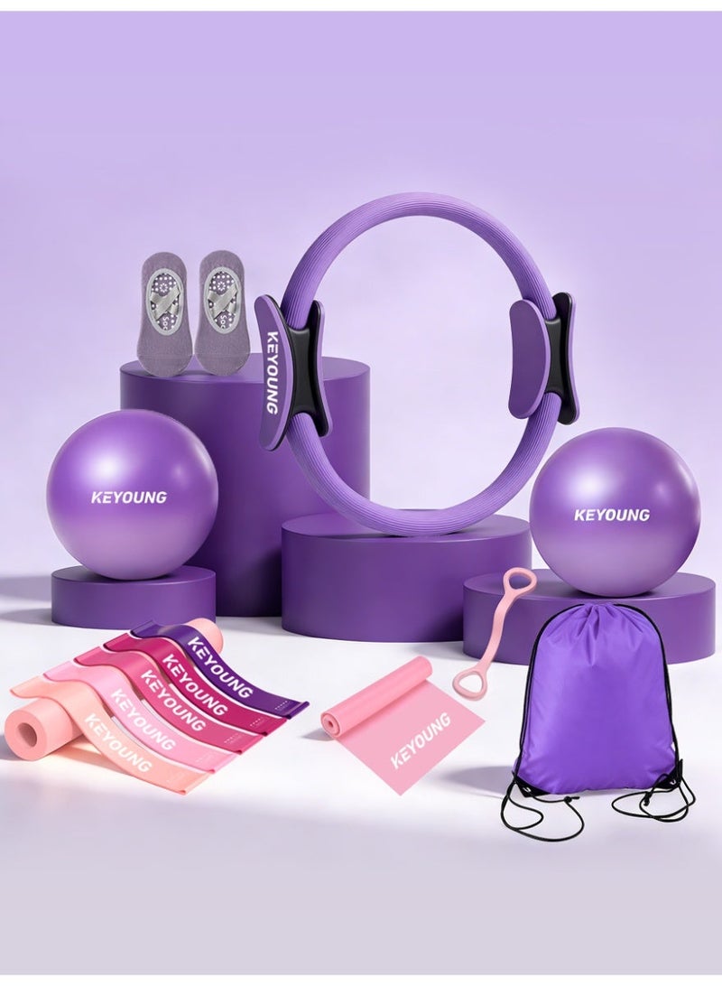 12 Pcs Pilates Equipment kit for Home Workouts, Women's Pilates Essentials Set, Pilates Ring and 2 Ball Accessories Ket, with 5 Resistance Loop, Grip Socks, Resistance Bands, Sculpt Band & Storage Bag - Image 1