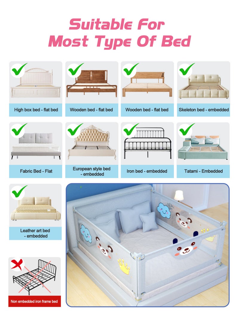 أوربازار حاجز حماية لسرير الطفل، حاجز حماية طويل جدًا للسرير، ارتفاع قابل للتعديل وحاجز حماية قابل للطي، سرير جانبي واحد (200 × 98 سم) عبوة من قطعة واحدة - Image 3