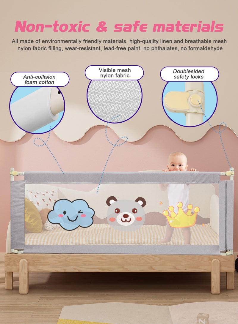 أوربازار حاجز حماية لسرير الطفل، حاجز حماية طويل جدًا للسرير، ارتفاع قابل للتعديل وحاجز حماية قابل للطي، سرير جانبي واحد (200 × 98 سم) عبوة من قطعة واحدة - Image 5