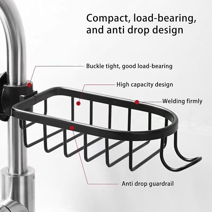 Jukmen Sponge Holder for Kitchen Faucet Hanging Faucet Kitchen Sponge Holder Stainless Steel Metal Storage Basket for Bathroom Home Accessories Pack of 1 Black - Image 4