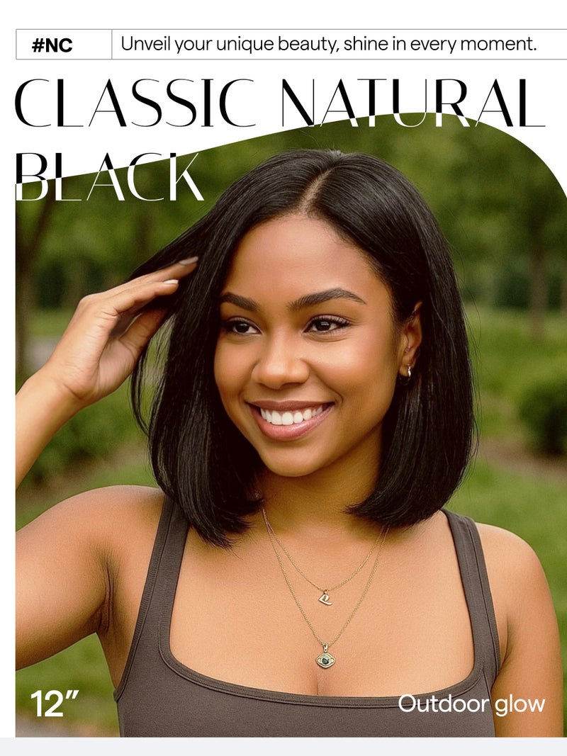 GORGIUS Black Bob Lace Front Wig Glueless Straight Short Wigs Upgrade with Human-Hair-Like Sythetic Hair Pre Cut Pre Plucked Side Part Hairline 12 Inch - Image 2