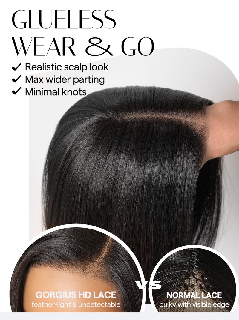 GORGIUS Black Bob Lace Front Wig Glueless Straight Short Wigs Upgrade with Human-Hair-Like Sythetic Hair Pre Cut Pre Plucked Side Part Hairline 12 Inch - Image 3