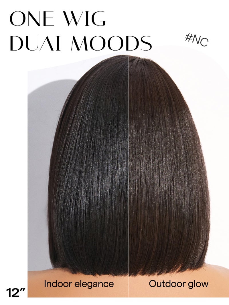 GORGIUS Black Bob Lace Front Wig Glueless Straight Short Wigs Upgrade with Human-Hair-Like Sythetic Hair Pre Cut Pre Plucked Side Part Hairline 12 Inch - Image 5
